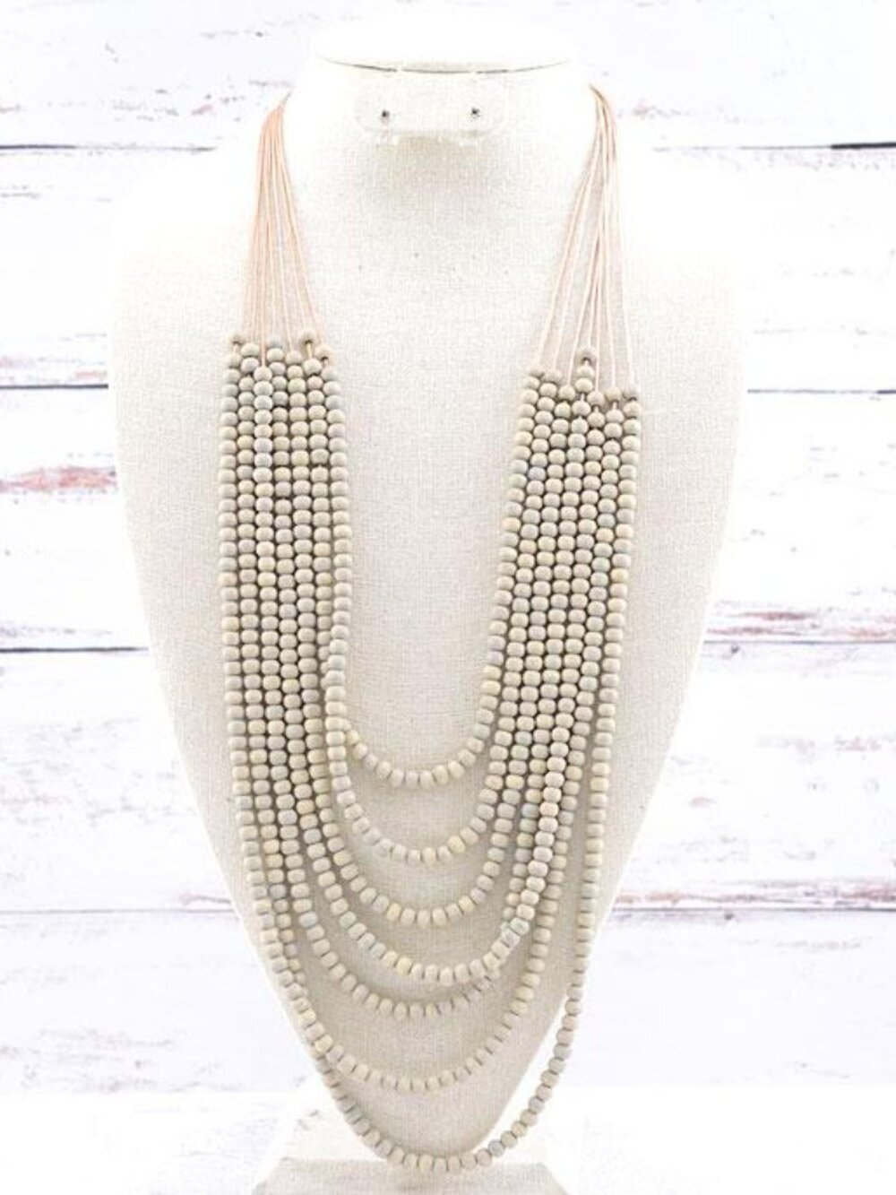 NEW Western Multi Strand Wooden Beaded Fog Sage  Boho Statement Necklace